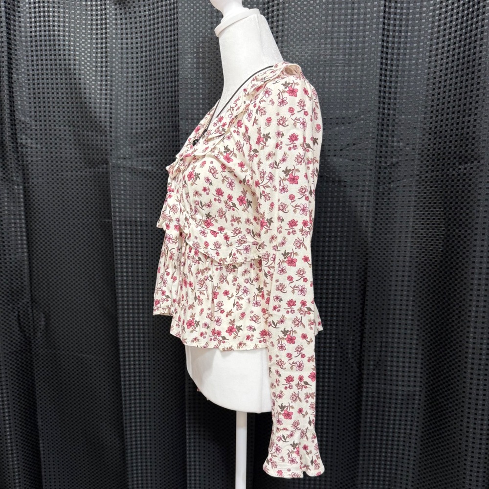 Selfie Esteem Peplum Top Womens XS Whisper White Floral Ruffle Boho Cotagecore - Picture 2 of 10